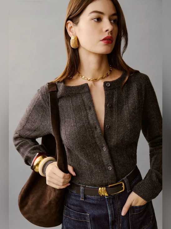 Reformation Sweaters - Medium Reformation Hannah Regenerative Wool Cardigan in Espresso